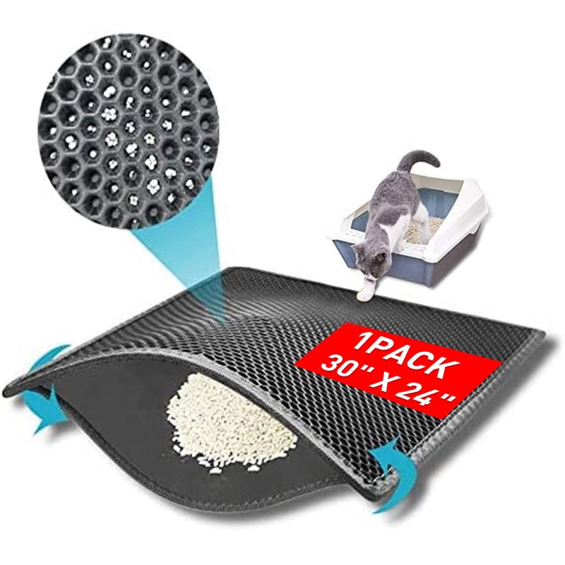 kaxionage Large Cat Litter Box Mat: Easy Clean Kitty Litter Trapping Mat for Floor, Plastic Cat Box Pad (24 * 30in-grey-1) - Image 1